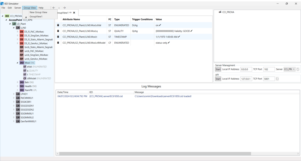 IEC 61850 Server Simulator Group View